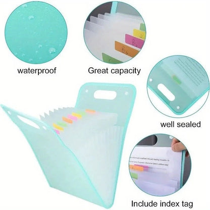 13 Pocket File Folders Portable A4 Document Organizer for Classroom Office Home Storage