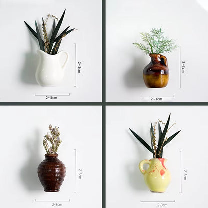 3D Plant Flower Ceramic Megnetic Vase for Kitchen Office Decoration