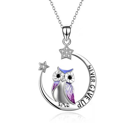 2 Pcs Owl with Moon & Star Necklace