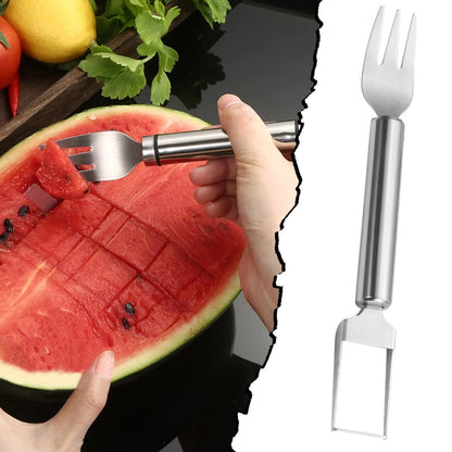 2-In-1 Watermelon Fork Slicer Cutter, Dual Head Stainless Steel Fruit Forks Slicer Knife