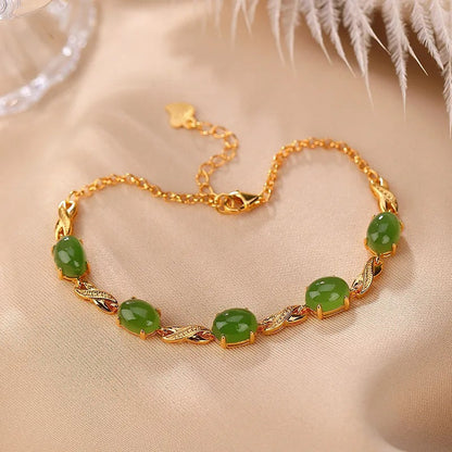 Golden Chain Green Emerald Stone Bracelet for weddings