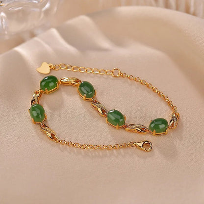 Golden Chain Green Emerald Stone Bracelet for weddings