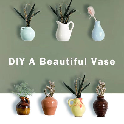 3D Plant Flower Ceramic Megnetic Vase for Kitchen Office Decoration