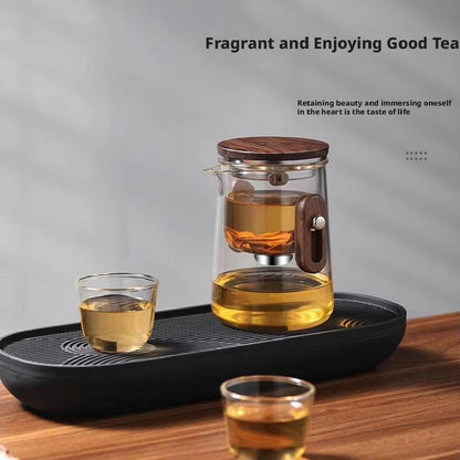 Portable Glass Teapot with Filter Lid and Wooden Handle