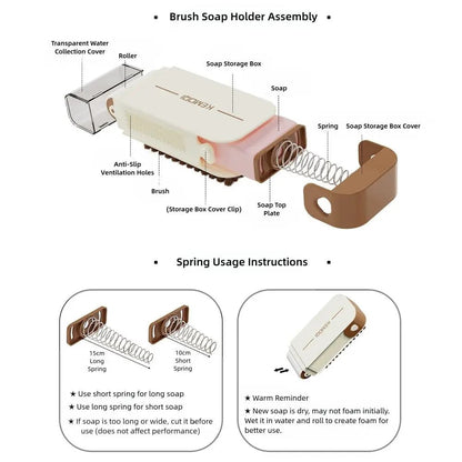Non-slip Soap Roller with Rubbing Brush Soap Storage Box
