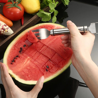 2-In-1 Watermelon Fork Slicer Cutter, Dual Head Stainless Steel Fruit Forks Slicer Knife