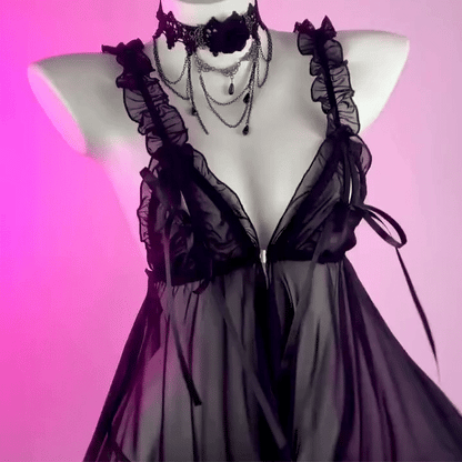 2 pcs Black classic Mesh Lace Night Dress